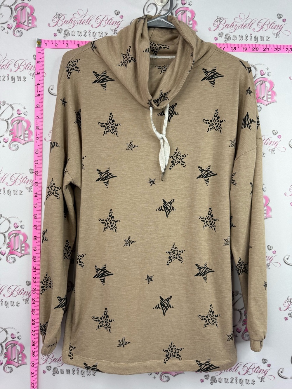 George sweater turtleneck Tan Star Print Cowl Neck Pullover